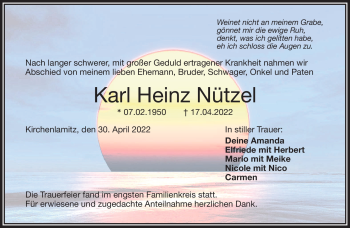 Traueranzeige von Karl Heinz Nützel von Frankenpost