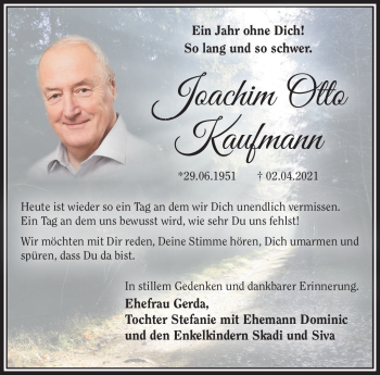 Traueranzeige von Joachim Otto Kaufmann von Südthüringer Presse