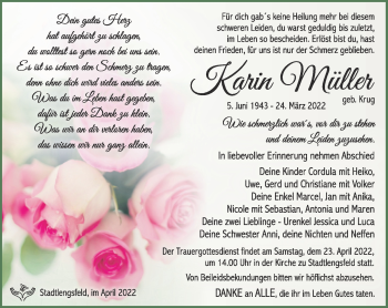 Traueranzeige von Karin Müller von Südthüringer Presse