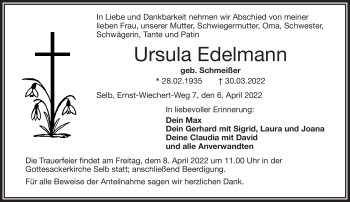 Traueranzeige von Ursula Edelmann von Frankenpost