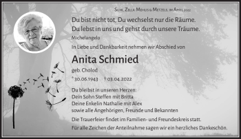 Traueranzeige von Anita Schmied von Südthüringer Presse