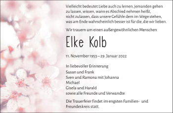 Traueranzeige von Elke Kolb von Südthüringer Presse