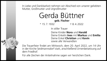 Traueranzeige von Gerda Büttner von Neue Presse Coburg