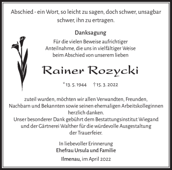 Traueranzeige von Rainer Rozycki von Südthüringer Presse