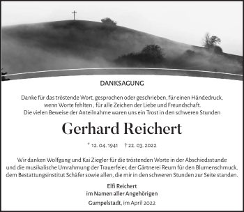 Traueranzeige von Gerhard Reichert von Südthüringer Presse