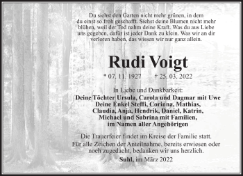 Traueranzeige von Rudi Voigt von Südthüringer Presse