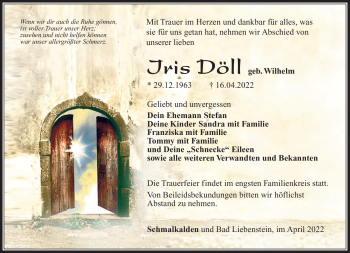 Traueranzeige von Iris Döll von Südthüringer Presse