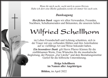 Traueranzeige von Wilfried Schellhorn von Südthüringer Presse