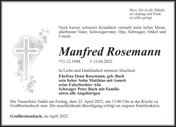Traueranzeige von Manfred Rosemann von Südthüringer Presse