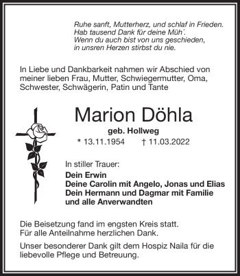 Traueranzeige von Marion Döhla von Frankenpost