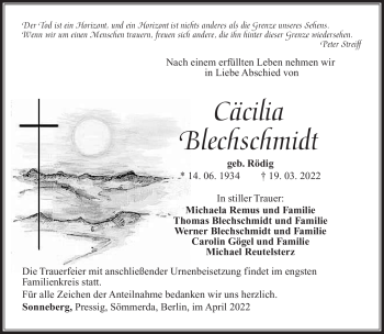 Traueranzeige von Cäcilia Blechschmidt von Südthüringer Presse
