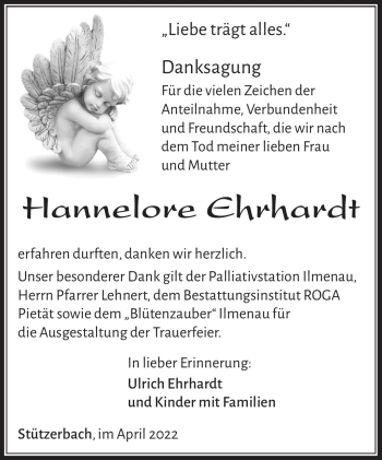 Traueranzeige von Hannelore Ehrhardt von Südthüringer Presse