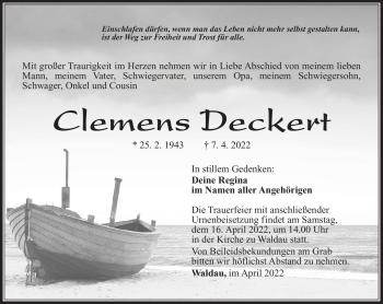 Traueranzeige von Clemens Deckert von Südthüringer Presse