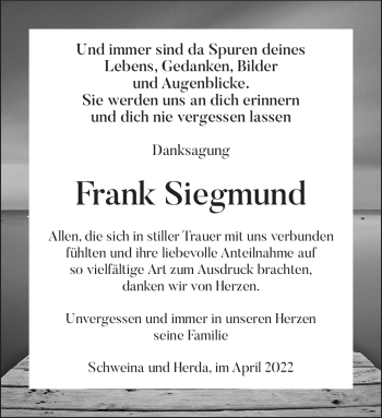 Traueranzeige von Frank Siegmund von Südthüringer Presse