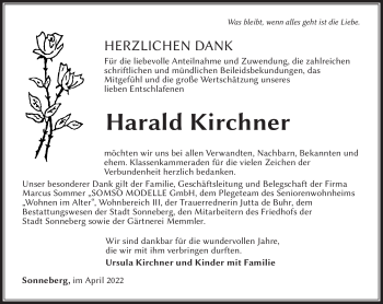 Traueranzeige von Harald Kirchner von Südthüringer Presse