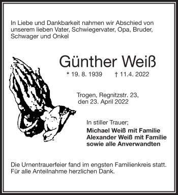 Traueranzeige von Günther Weiß von Frankenpost