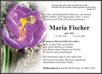 Traueranzeige von Maria Fischer von Südthüringer Presse