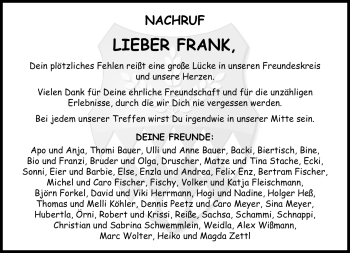 Traueranzeige von Frank Büchner von Neue Presse Coburg