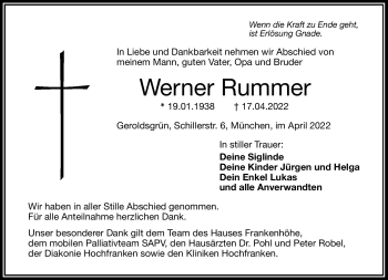 Traueranzeige von Werner Rummer von Frankenpost