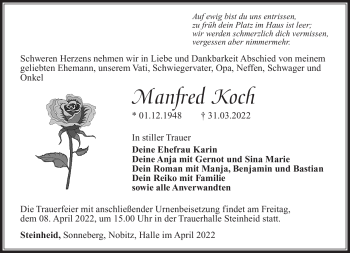 Traueranzeige von Manfred Koch von Südthüringer Presse