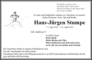 Traueranzeige von Hans-Jürgen Stumpe von Frankenpost