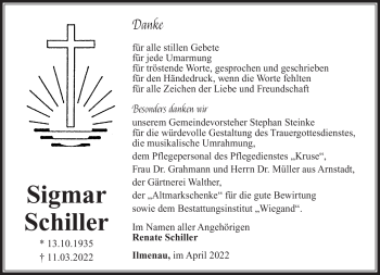 Traueranzeige von Sigmar Schiller von Südthüringer Presse