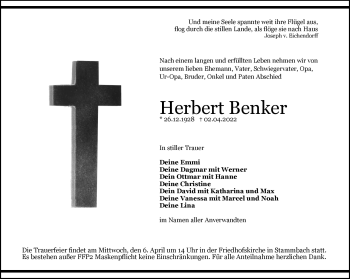 Traueranzeige von Herbert Benker von Frankenpost