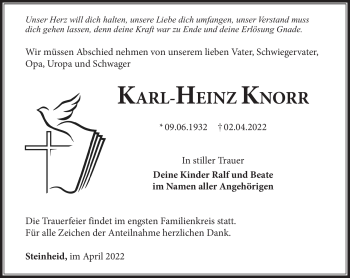 Traueranzeige von Karl-Heinz Knorr von Südthüringer Presse