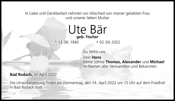 Traueranzeige von Ute Bär von Neue Presse Coburg
