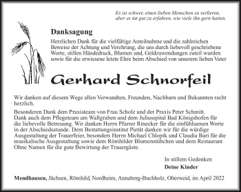 Traueranzeige von Gerhard Schnorfeil von Südthüringer Presse
