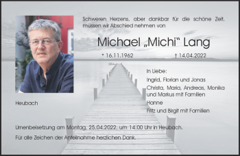 Traueranzeige von Michael Lang von Neue Presse Coburg