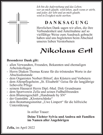 Traueranzeige von Nikolaus Ertl von Südthüringer Presse