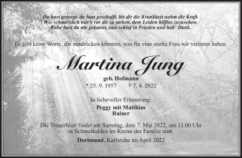 Traueranzeige von Martina Jung von Südthüringer Presse