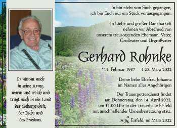 Traueranzeige von Gerhard Rohnke von Südthüringer Presse