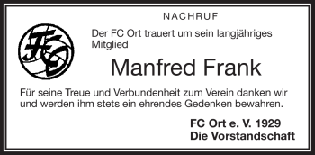 Traueranzeige von Manfred Frank von Frankenpost