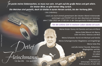 Traueranzeige von Detlef Fleischmann von Südthüringer Presse