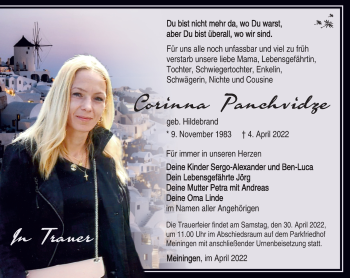 Traueranzeige von Corinna Panchvidze von Südthüringer Presse