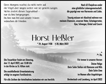 Traueranzeige von Horst Heßler von Südthüringer Presse