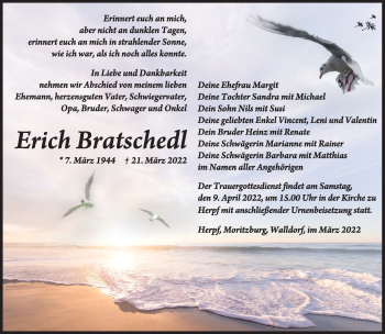 Traueranzeige von Erich Bratschedl von Südthüringer Presse