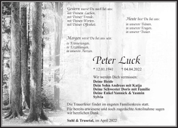 Traueranzeige von Peter Luck von Südthüringer Presse