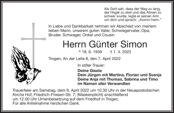 Traueranzeige von Günter Simon von Frankenpost