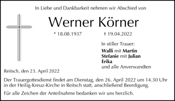 Traueranzeige von Werner Körner von Neue Presse Coburg