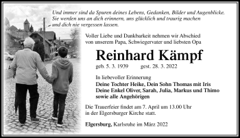Traueranzeige von Reinhard Kämpf von Südthüringer Presse