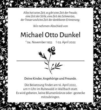Traueranzeige von Michael Otto Dunkel von Südthüringer Presse