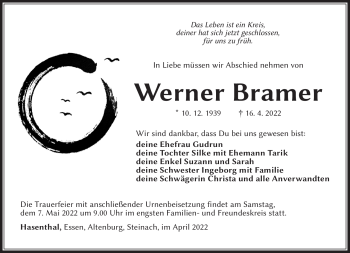 Traueranzeige von Werner Bramer von Südthüringer Presse
