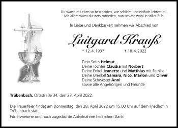 Traueranzeige von Luitgard Krauß von Neue Presse Coburg