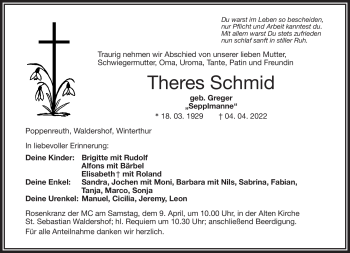Traueranzeige von Theres Schmid von Frankenpost
