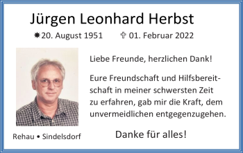 Traueranzeige von Jürgen Leonhard Herbst von Frankenpost
