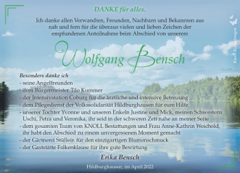 Traueranzeige von Wolfgang Bensch von Südthüringer Presse