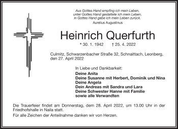 Traueranzeige von Heinrich Querfurth von Frankenpost